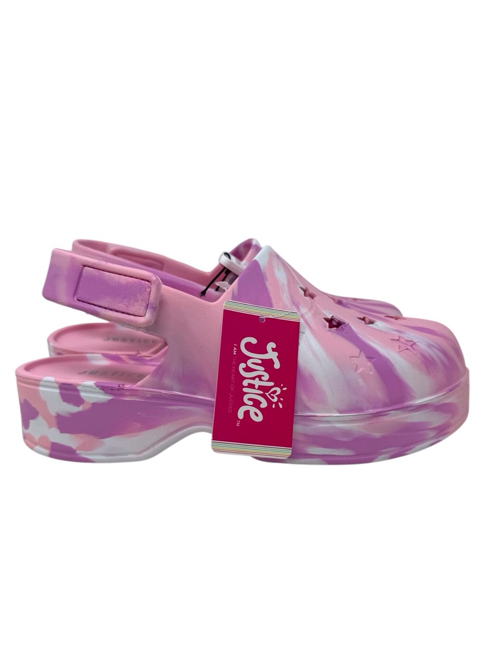 Justice Pink & Purple Tie-Dye Star Clog Sandals girls size US 3 /EU 35 NWT